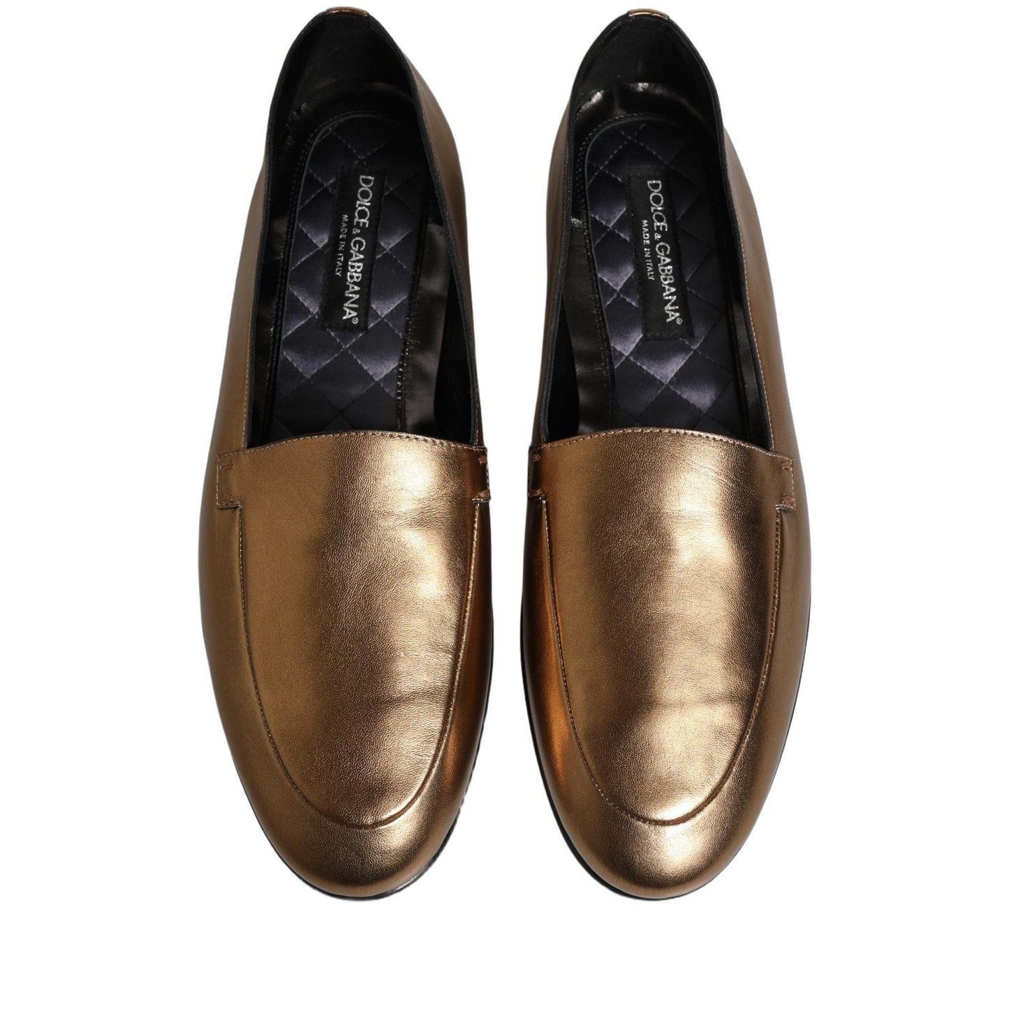 Dolce & Gabbana Gold Leather DG Logo Slip On Men Loafers Shoes