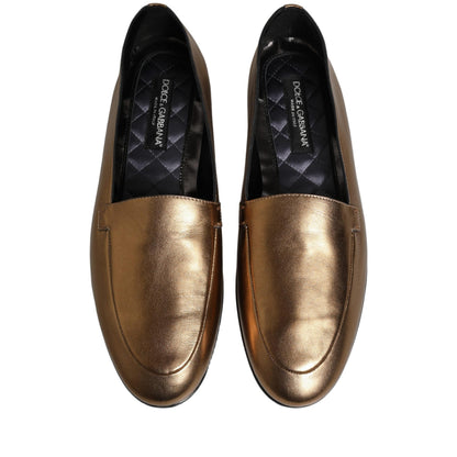 Dolce & Gabbana Gold Leather DG Logo Slip On Men Loafers Shoes