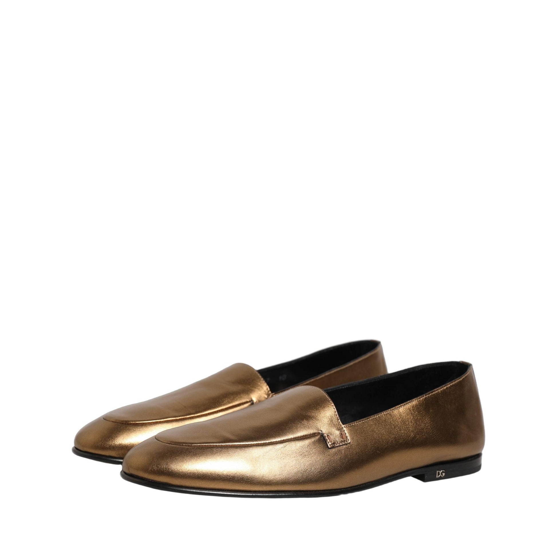 Dolce & Gabbana Gold Leather DG Logo Slip On Men Loafers Shoes