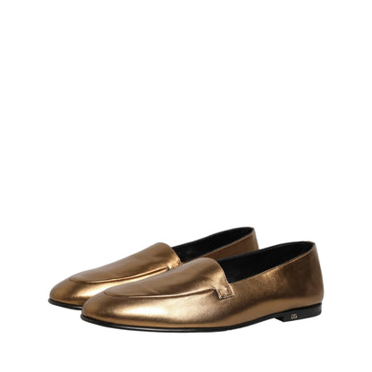 Dolce & Gabbana Gold Leather DG Logo Slip On Men Loafers Shoes