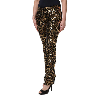Dolce & Gabbana Gold Leopard Sequined Straight Trouser Pants