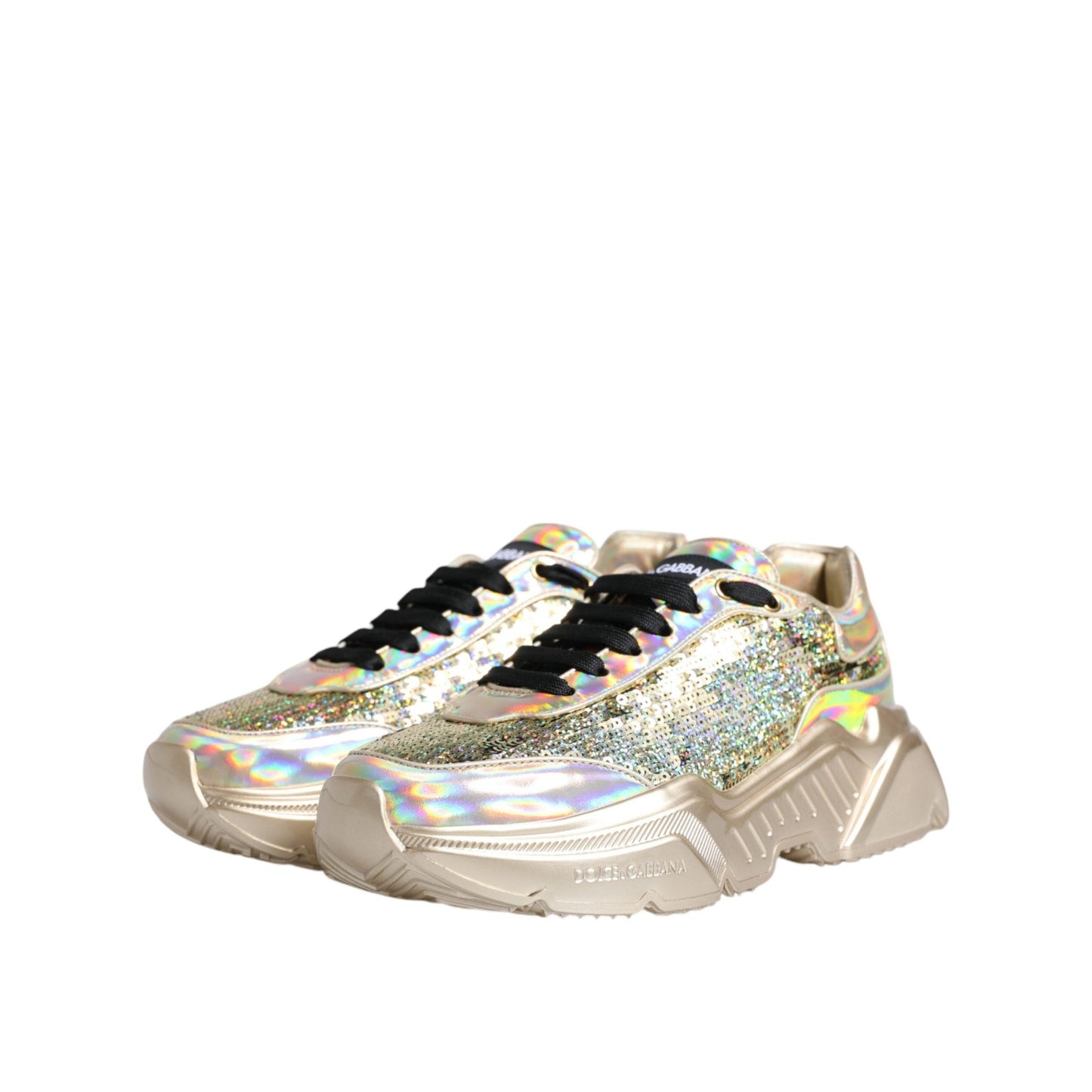 Dolce & Gabbana Gold Sequin Iridiscent Daymaster Sneakers Shoes