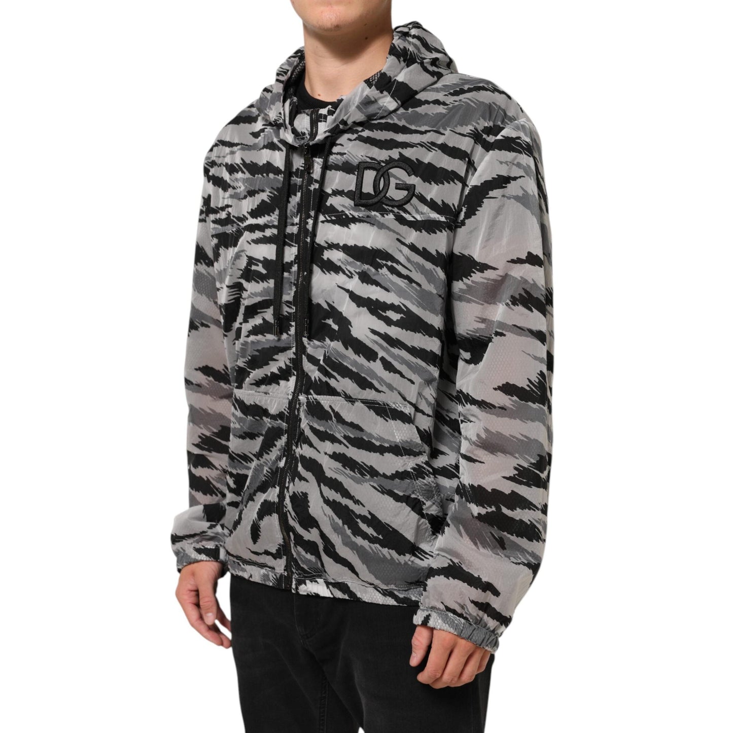 Dolce & Gabbana Gray Camouflage Hooded Sweatshirt Jacket