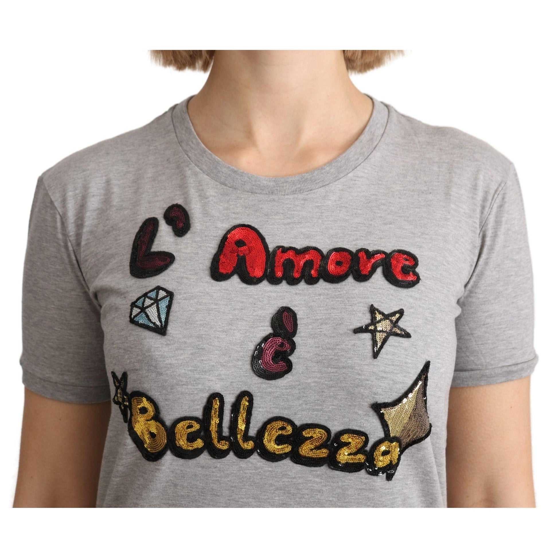 Dolce & Gabbana Gray Cotton Amore e Bellezza Top T-shirt