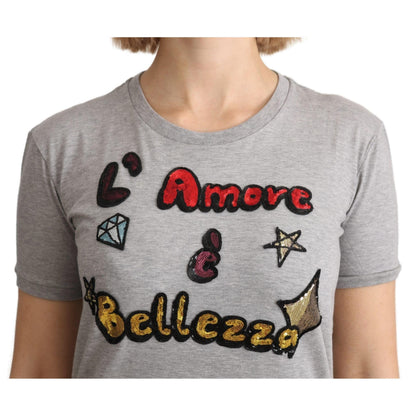 Dolce & Gabbana Gray Cotton Amore e Bellezza Top T-shirt