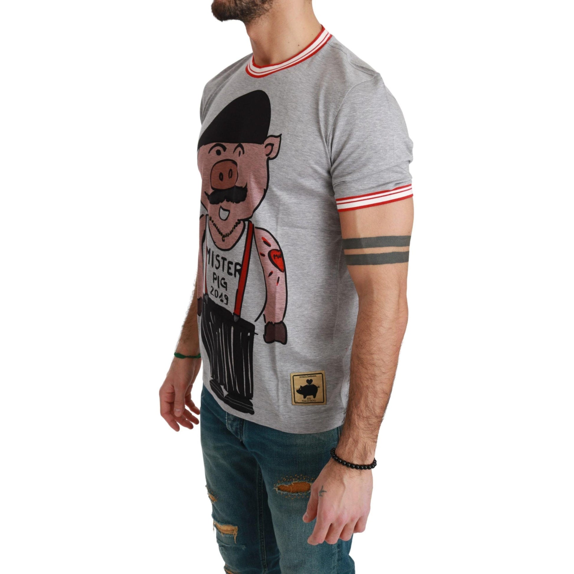 Dolce & Gabbana Gray Cotton Top 2019 Year of the Pig T-shirt