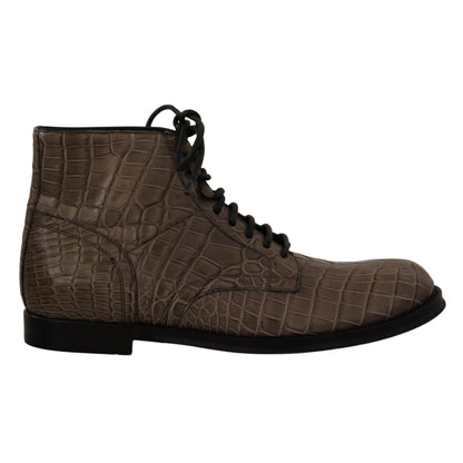 Dolce & Gabbana Gray Crocodile Leather Derby Boots