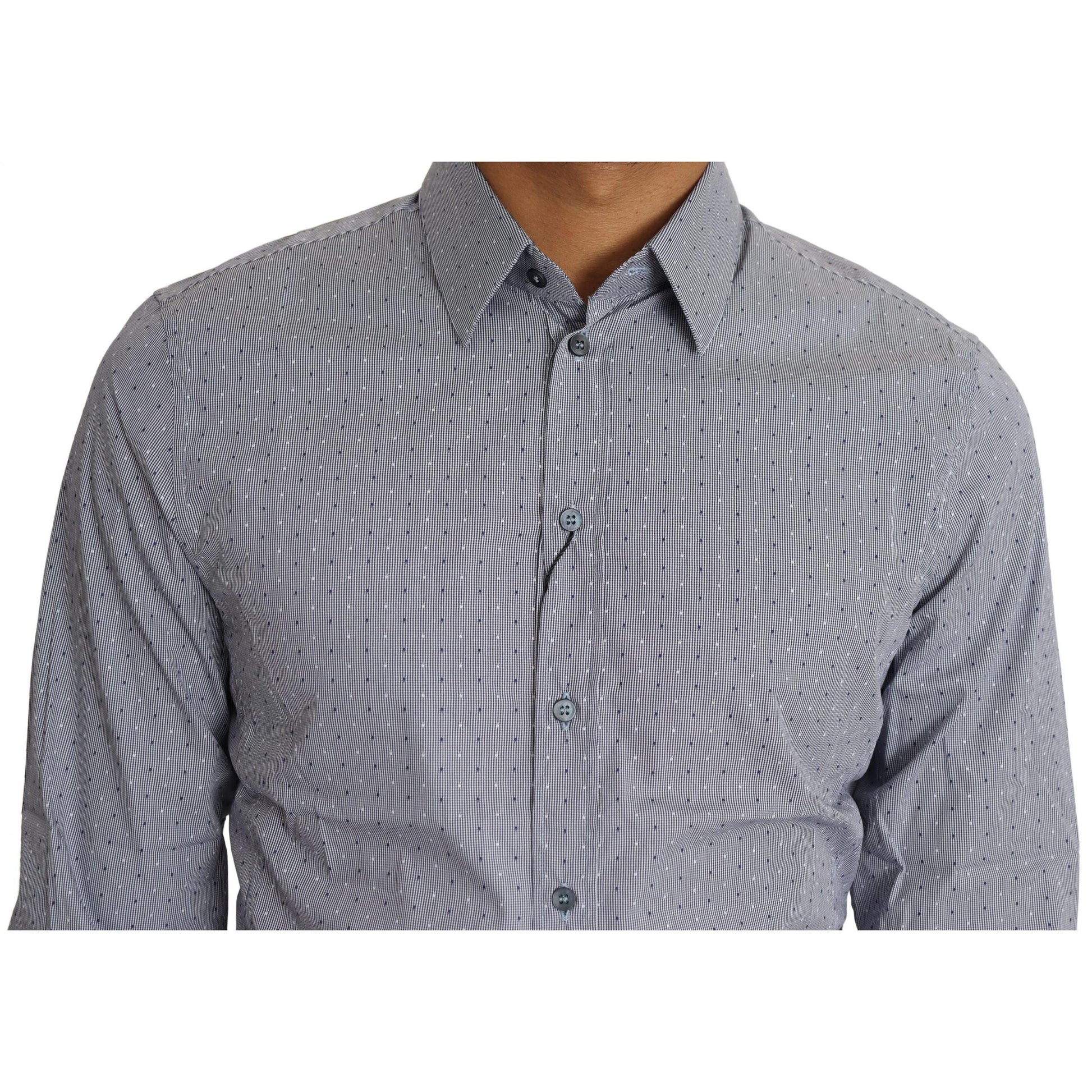 Dolce & Gabbana Gray Dotted Semi Fitted Formal SICILIA Shirt