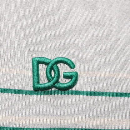 Dolce & Gabbana Gray Green Striped Logo Silk Polo T-shirt