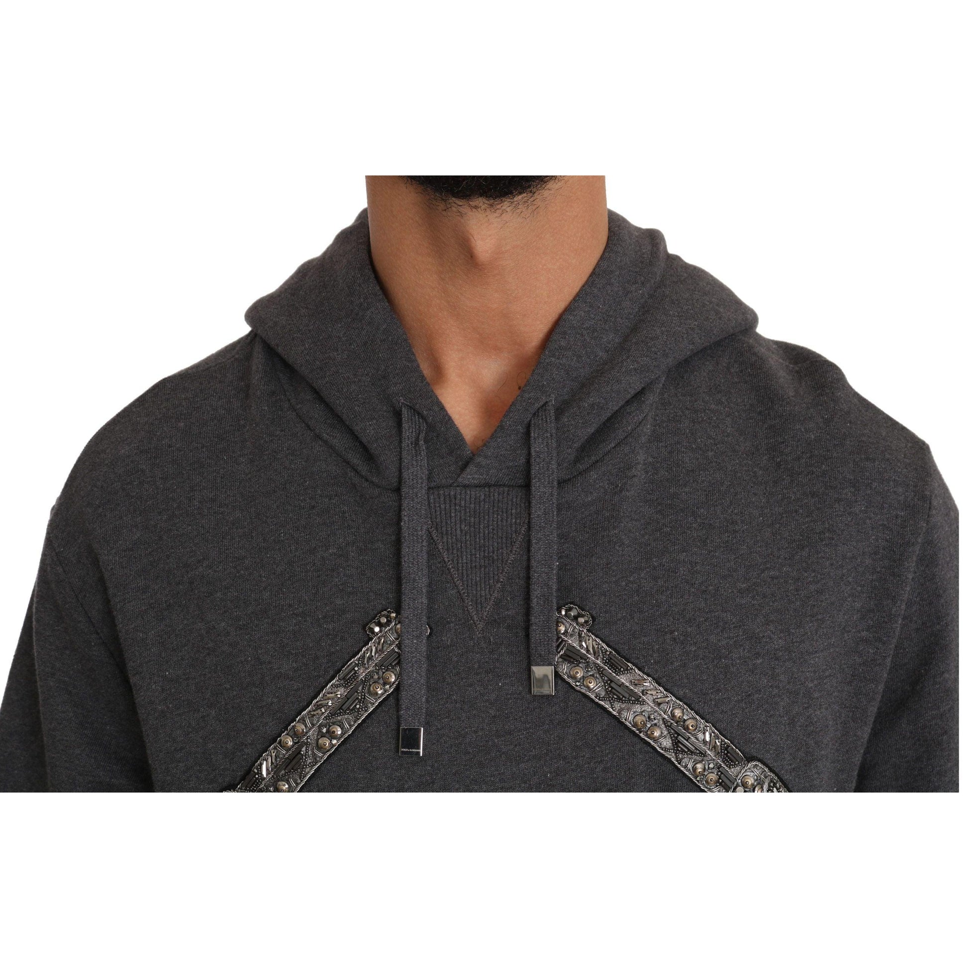 Dolce & Gabbana Gray Hooded Red Crystal Heart Gun Sweater