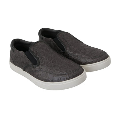 Dolce & Gabbana Gray Leather Flat Caiman Mens Loafers Shoes