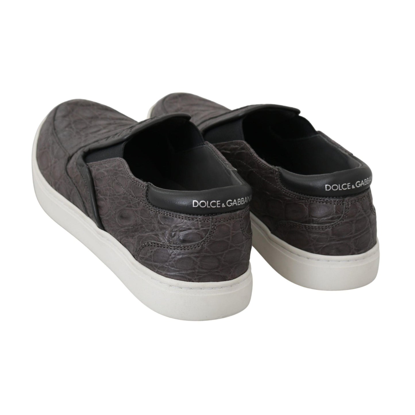 Dolce & Gabbana Gray Leather Flat Caiman Mens Loafers Shoes