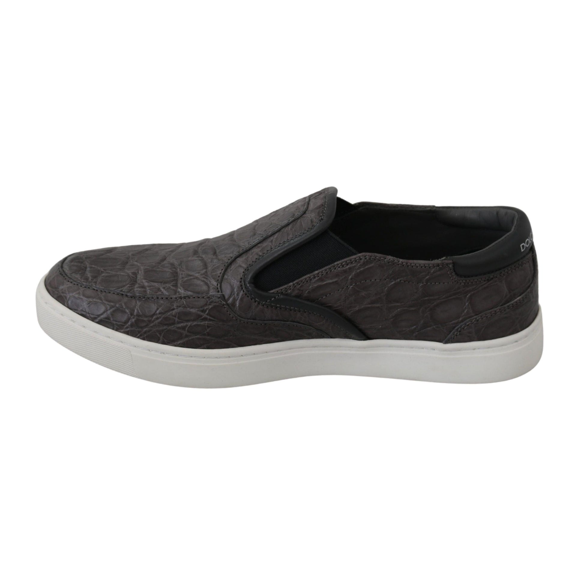Dolce & Gabbana Gray Leather Flat Caiman Mens Loafers Shoes
