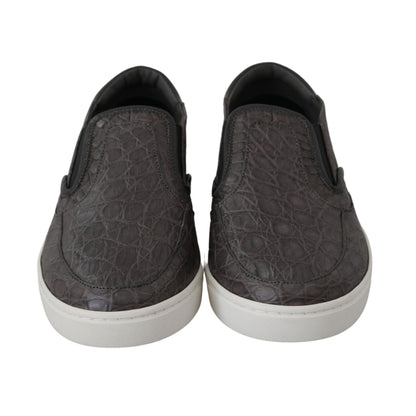 Dolce & Gabbana Gray Leather Flat Caiman Mens Loafers Shoes