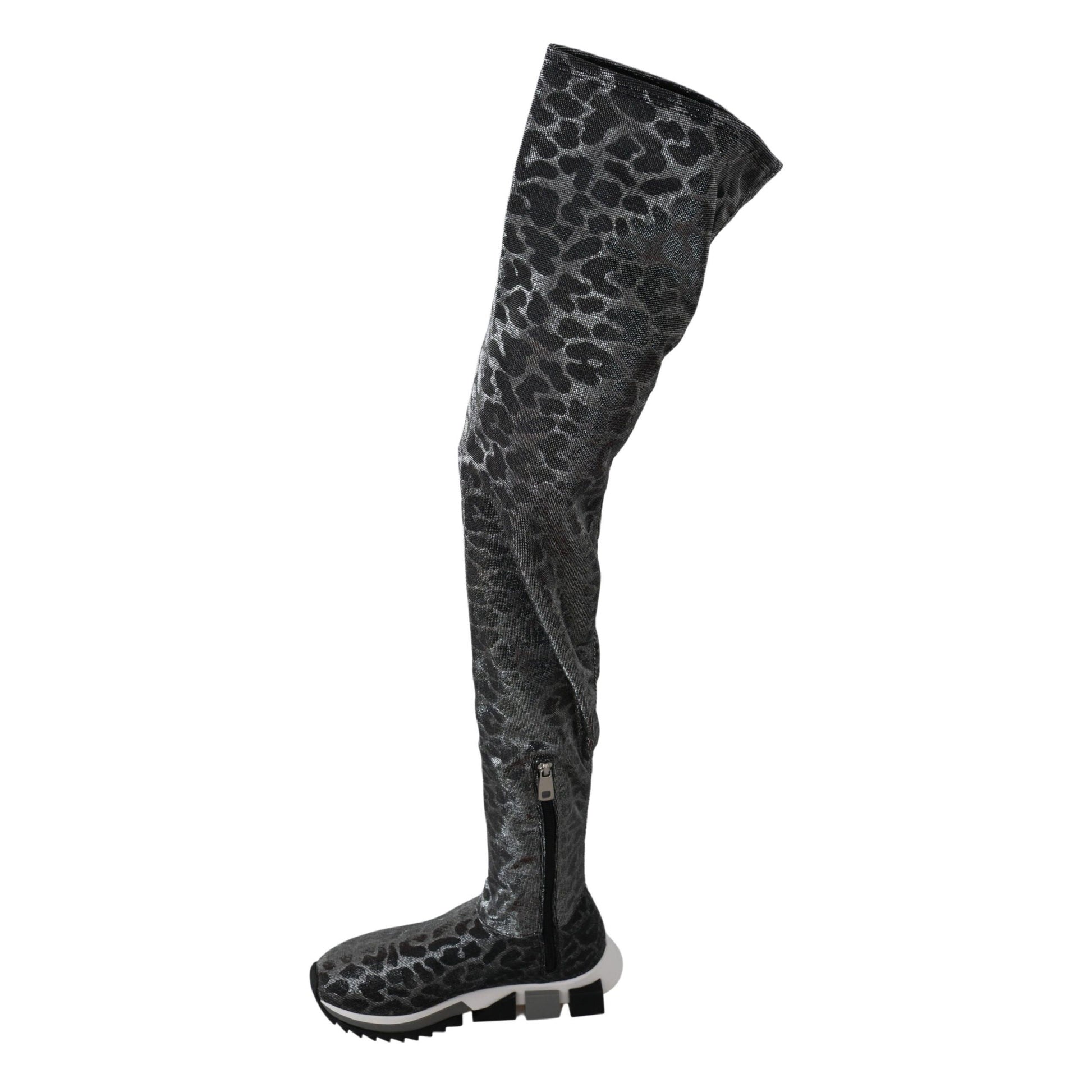 Dolce & Gabbana Gray Leopard High Top Sneakers Booties Shoes
