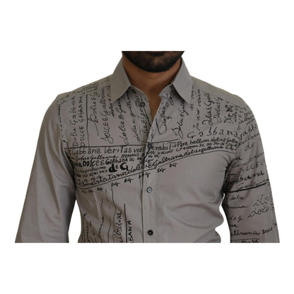 Dolce & Gabbana Gray Printed Cotton Slim Dress GOLD Shirt