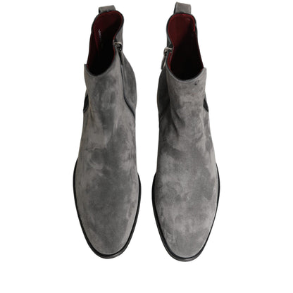 Dolce & Gabbana Gray Suede Leather Chelsea Boots Shoes