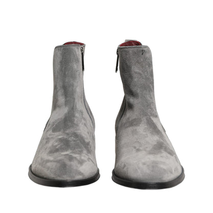 Dolce & Gabbana Gray Suede Leather Chelsea Boots Shoes
