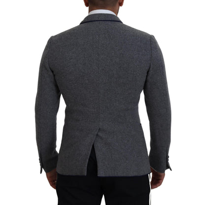 Dolce & Gabbana Gray Wool Roses Slim Fit Jacket Blazer