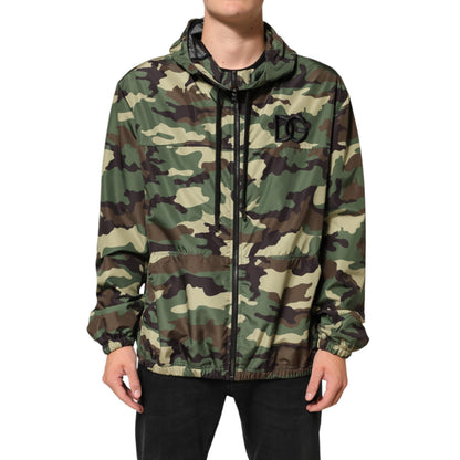 Dolce & Gabbana Green Camouflage Hooded Sweatshirt Jacket