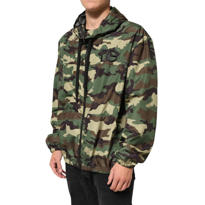 Dolce & Gabbana Green Camouflage Hooded Sweatshirt Jacket