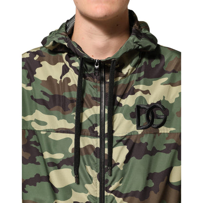 Dolce & Gabbana Green Camouflage Hooded Sweatshirt Jacket