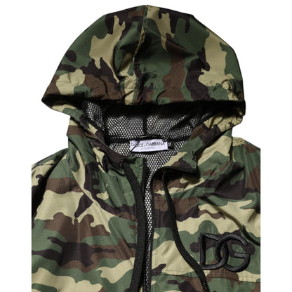 Dolce & Gabbana Green Camouflage Hooded Sweatshirt Jacket