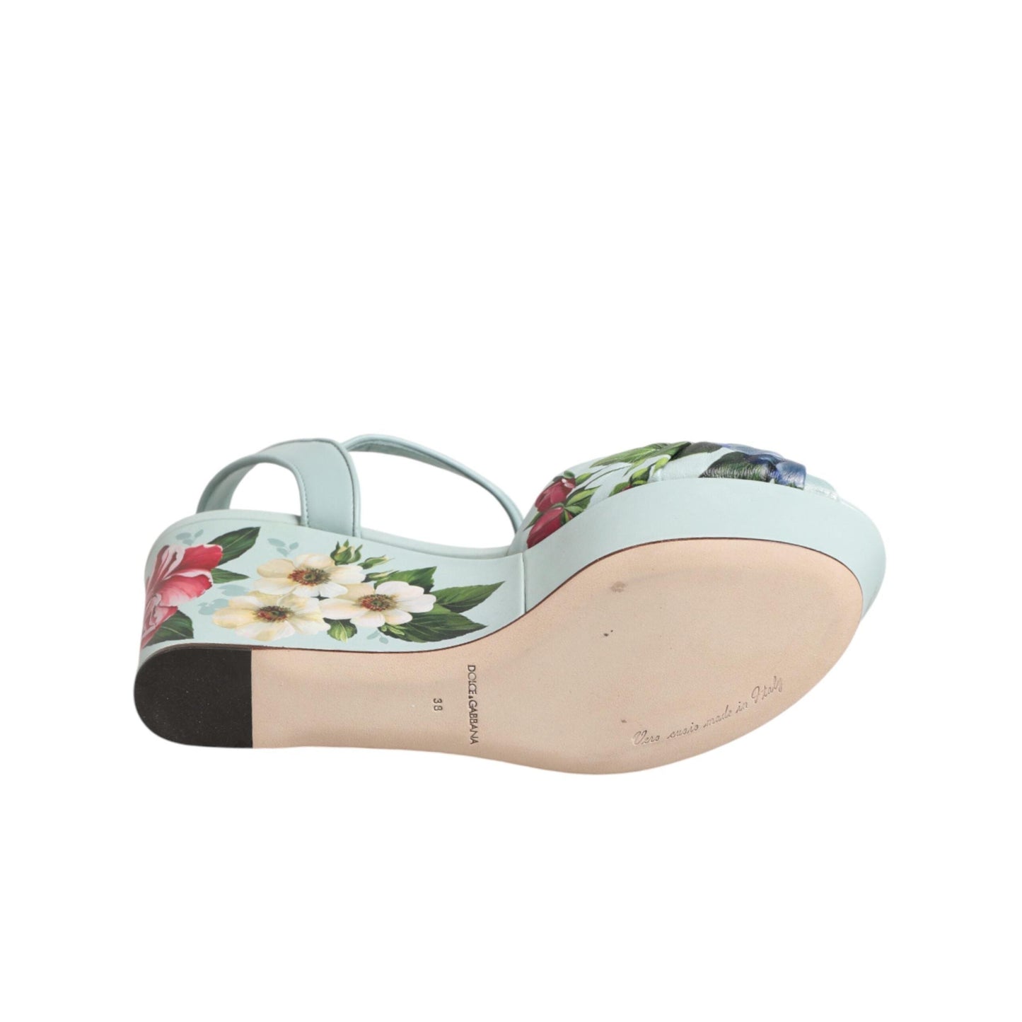 Dolce & Gabbana Green Floral Ankle Strap Wedge Sandals Shoes