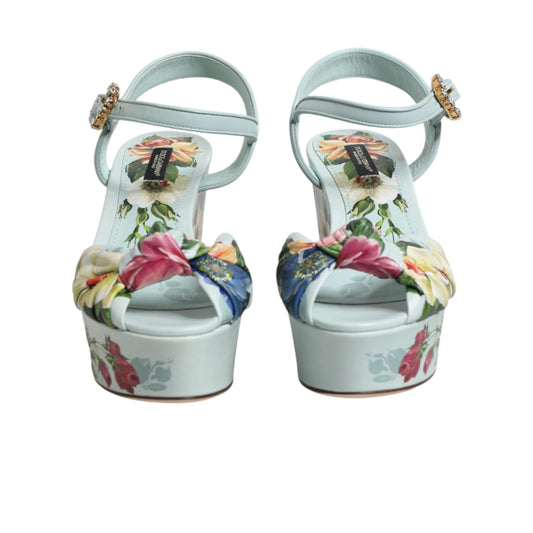 Dolce & Gabbana Green Floral Ankle Strap Wedge Sandals Shoes