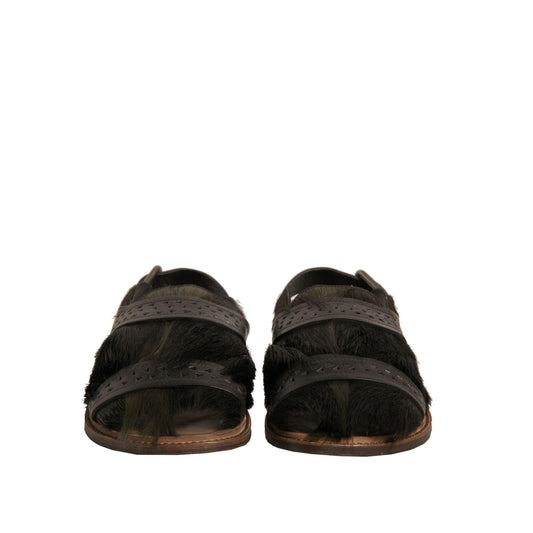 Dolce & Gabbana Green Gazelle Hair Leather Flats Sandals Shoes