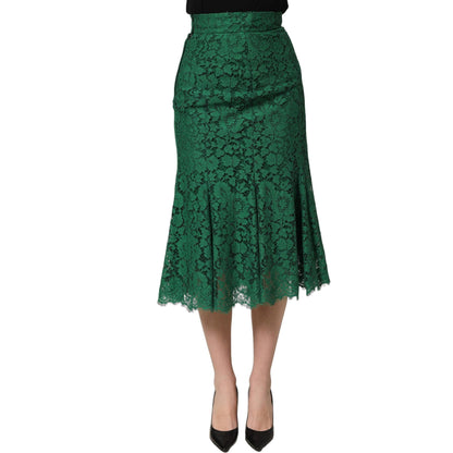 Dolce & Gabbana Green Lace High Waist Mermaid Midi Skirt