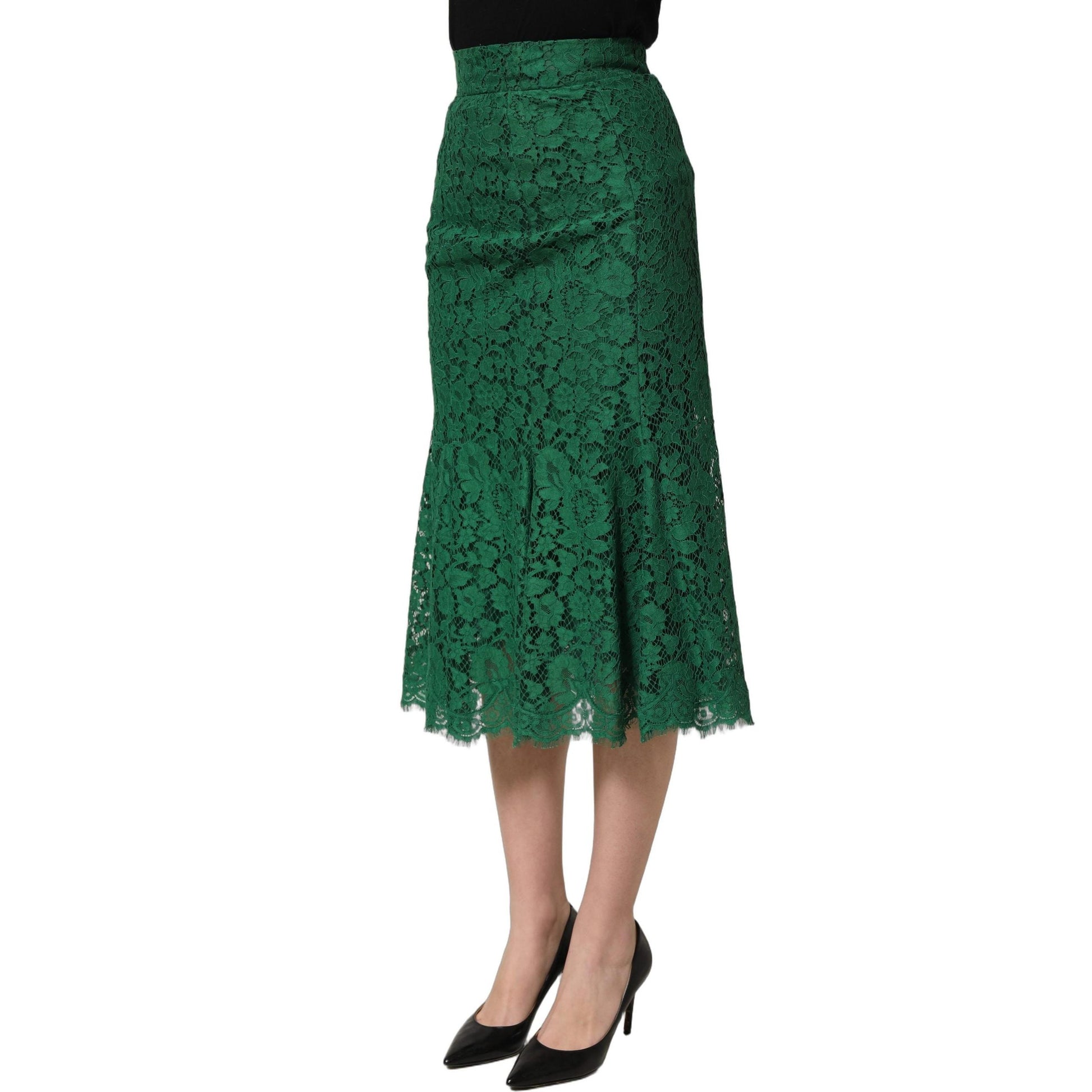 Dolce & Gabbana Green Lace High Waist Mermaid Midi Skirt