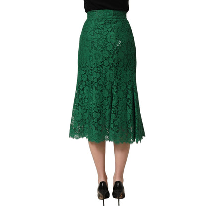 Dolce & Gabbana Green Lace High Waist Mermaid Midi Skirt