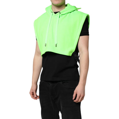 Dolce & Gabbana Green Polyester Hooded Sportswear Vest Sweater