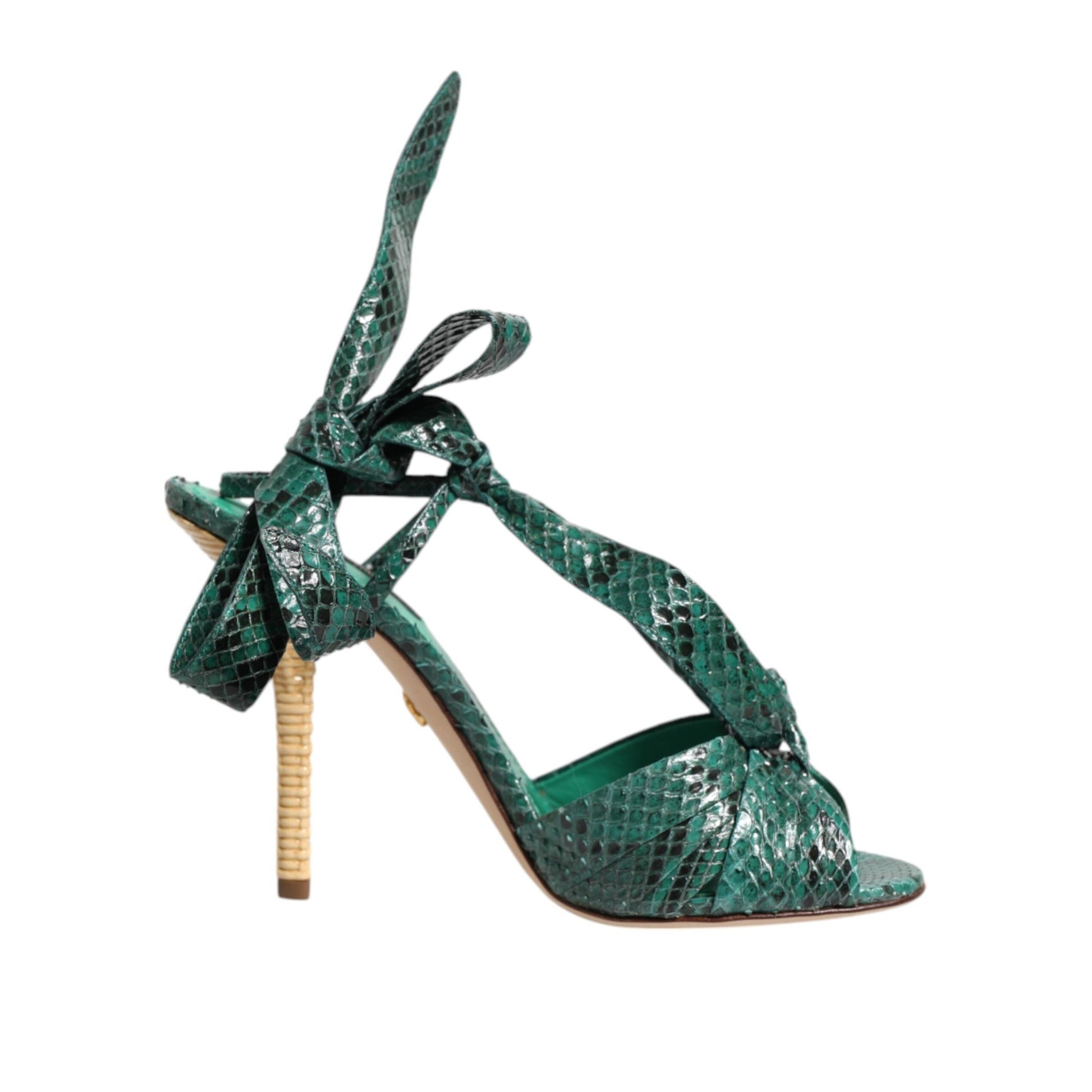 Dolce & Gabbana Green Python Leather Heels Sandals Shoes