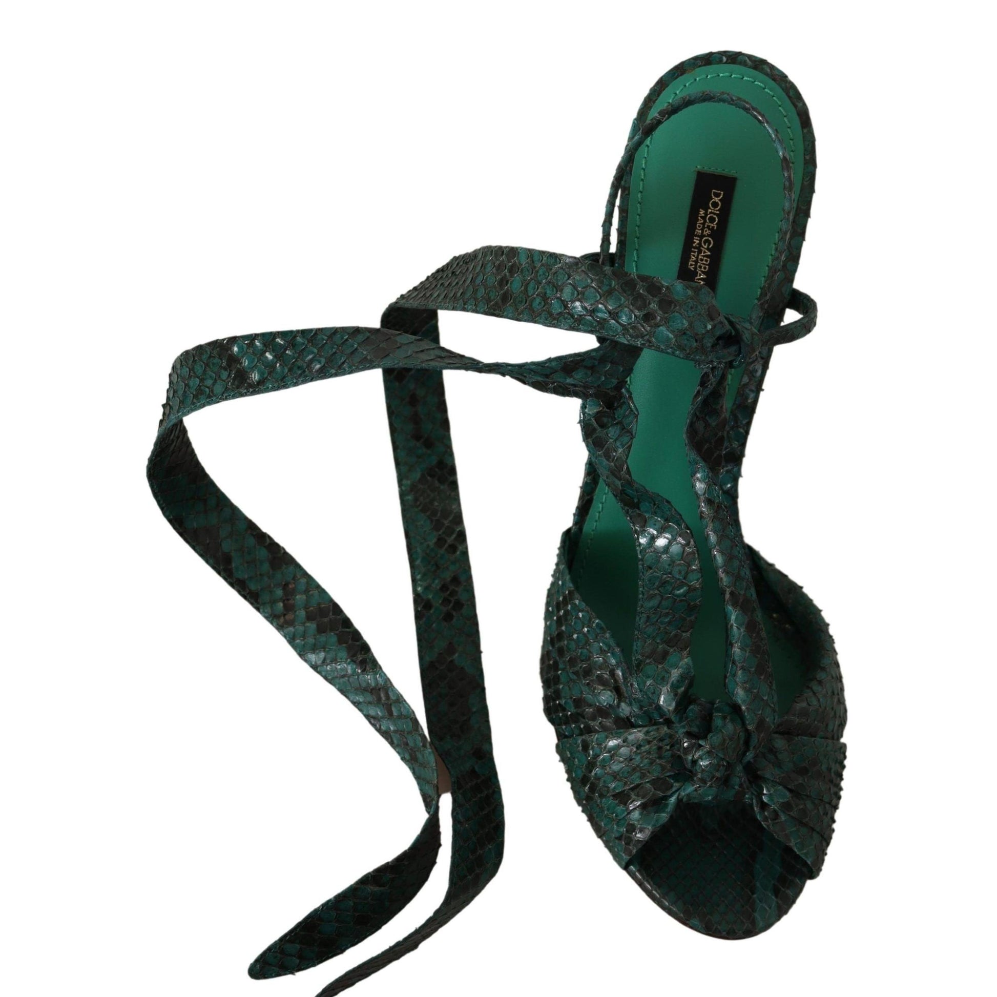 Dolce & Gabbana Green Python Strap Sandals Heels Shoes