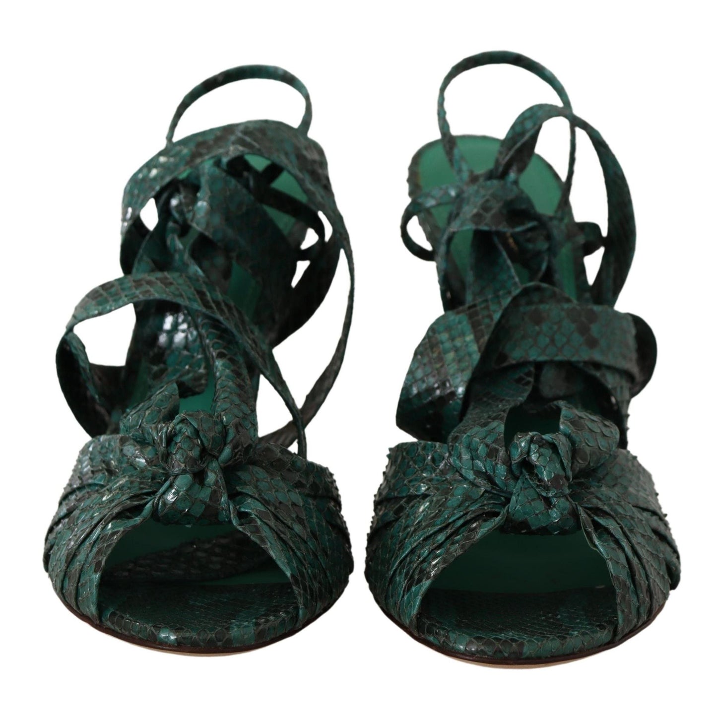 Dolce & Gabbana Green Python Strap Sandals Heels Shoes