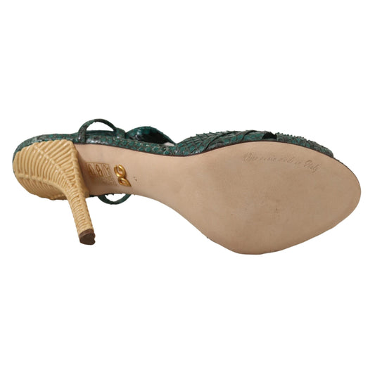 Dolce & Gabbana Green Python Strap Sandals Heels Shoes