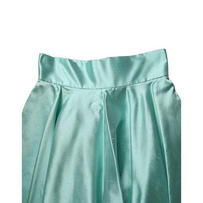Dolce & Gabbana Green Satin High-Waisted Pleated A-line Midi Skirt