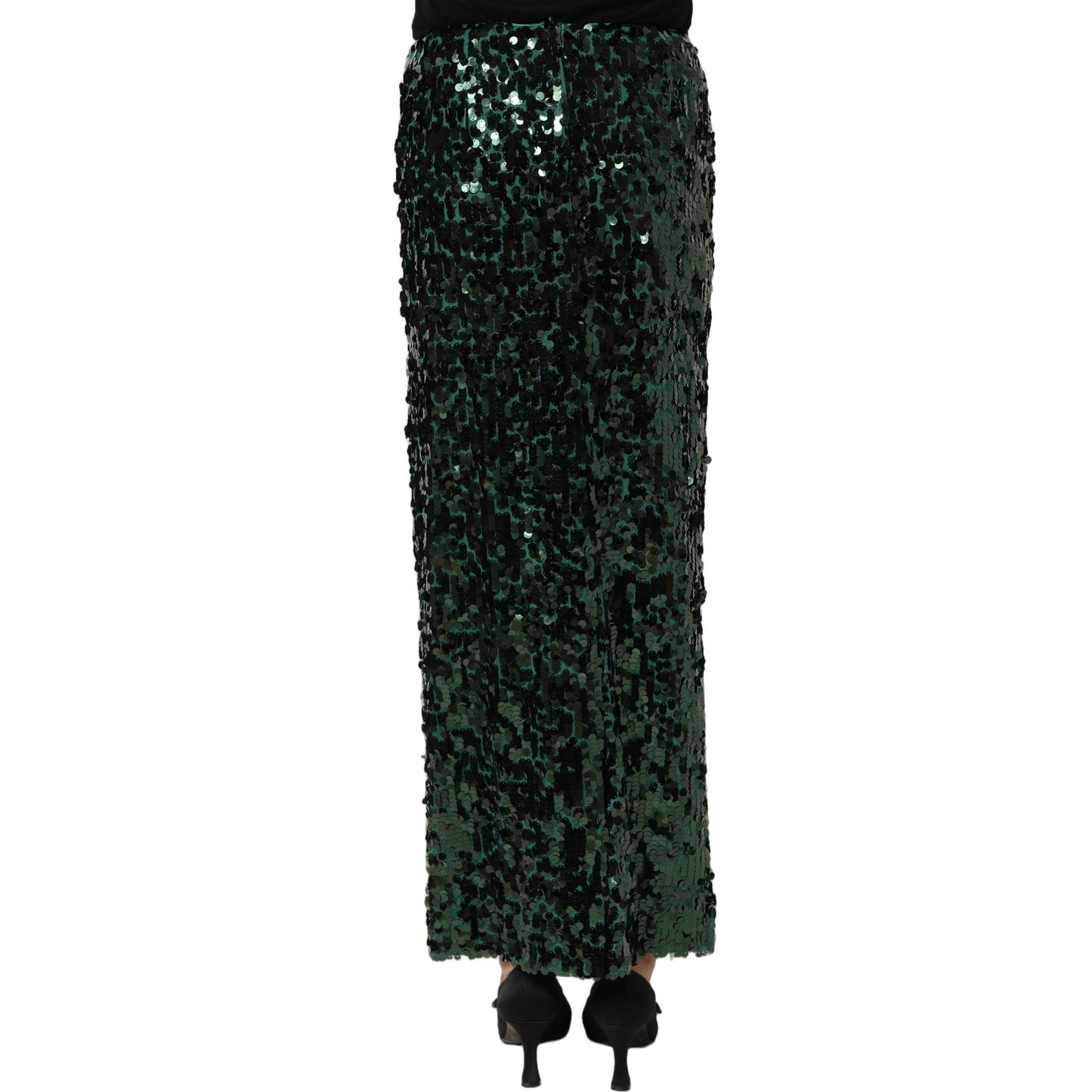 Dolce & Gabbana Green Sequin High Waist Pencil Cut Midi Skirt
