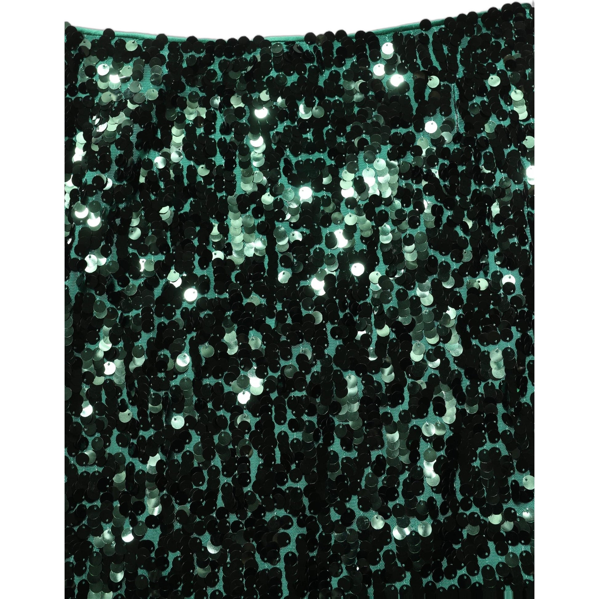 Dolce & Gabbana Green Sequin High Waist Pencil Cut Midi Skirt