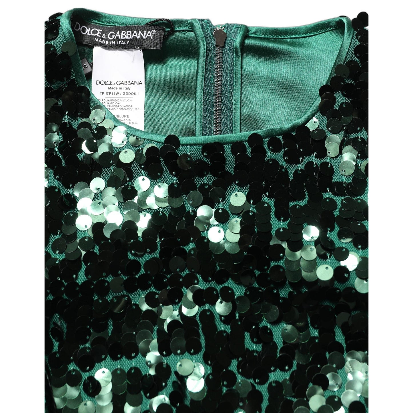 Dolce & Gabbana Green Sequined Long Sleeves Crop Blouse Top