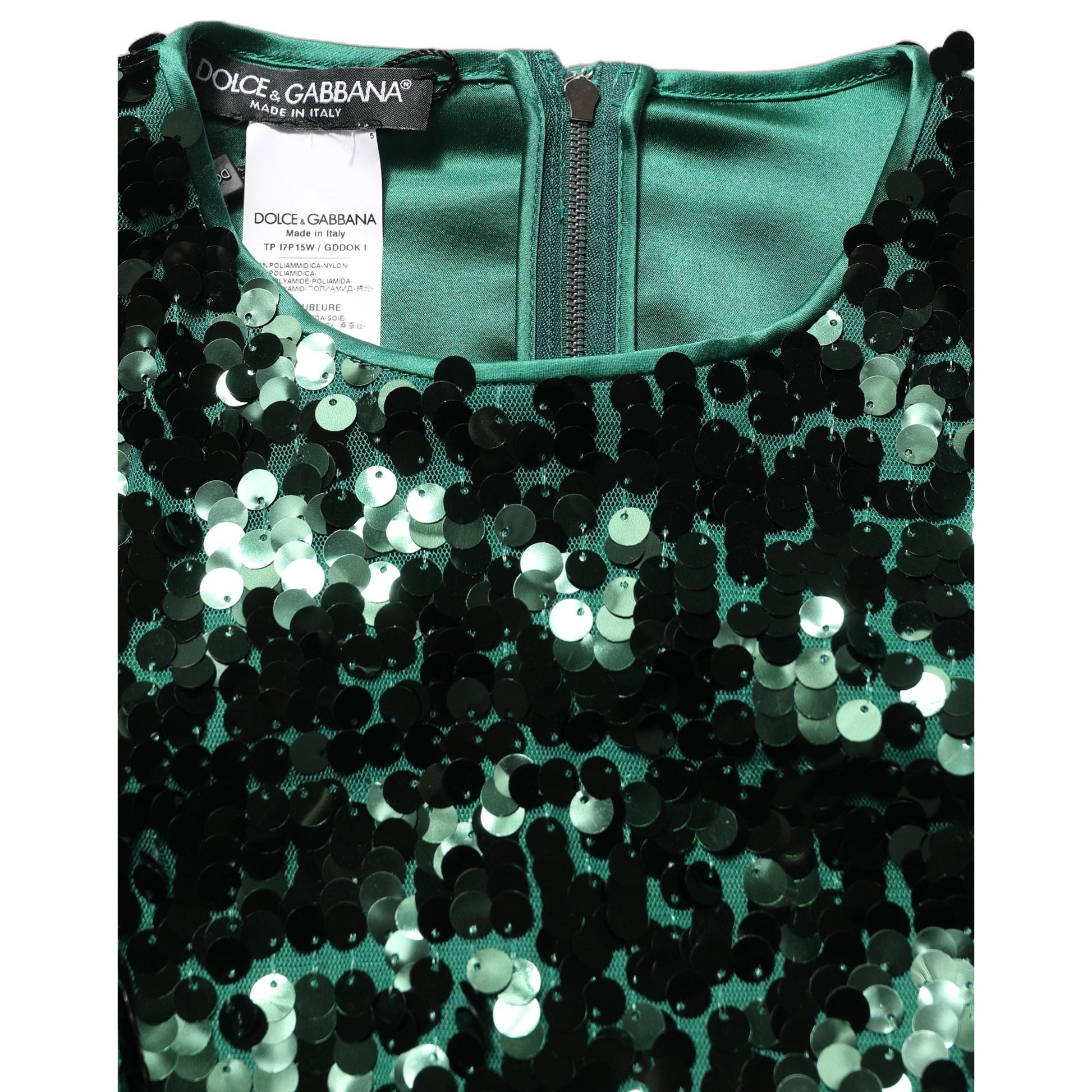 Dolce & Gabbana Green Sequined Long Sleeves Crop Blouse Top