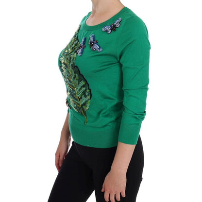 Dolce & Gabbana Green Silk Crystal Banana Sweater
