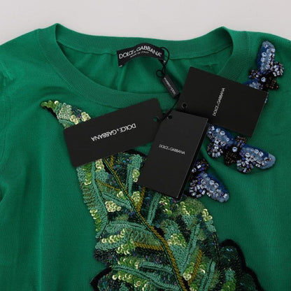 Dolce & Gabbana Green Silk Crystal Banana Sweater
