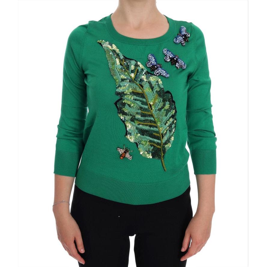 Dolce & Gabbana Green Silk Crystal Banana Sweater
