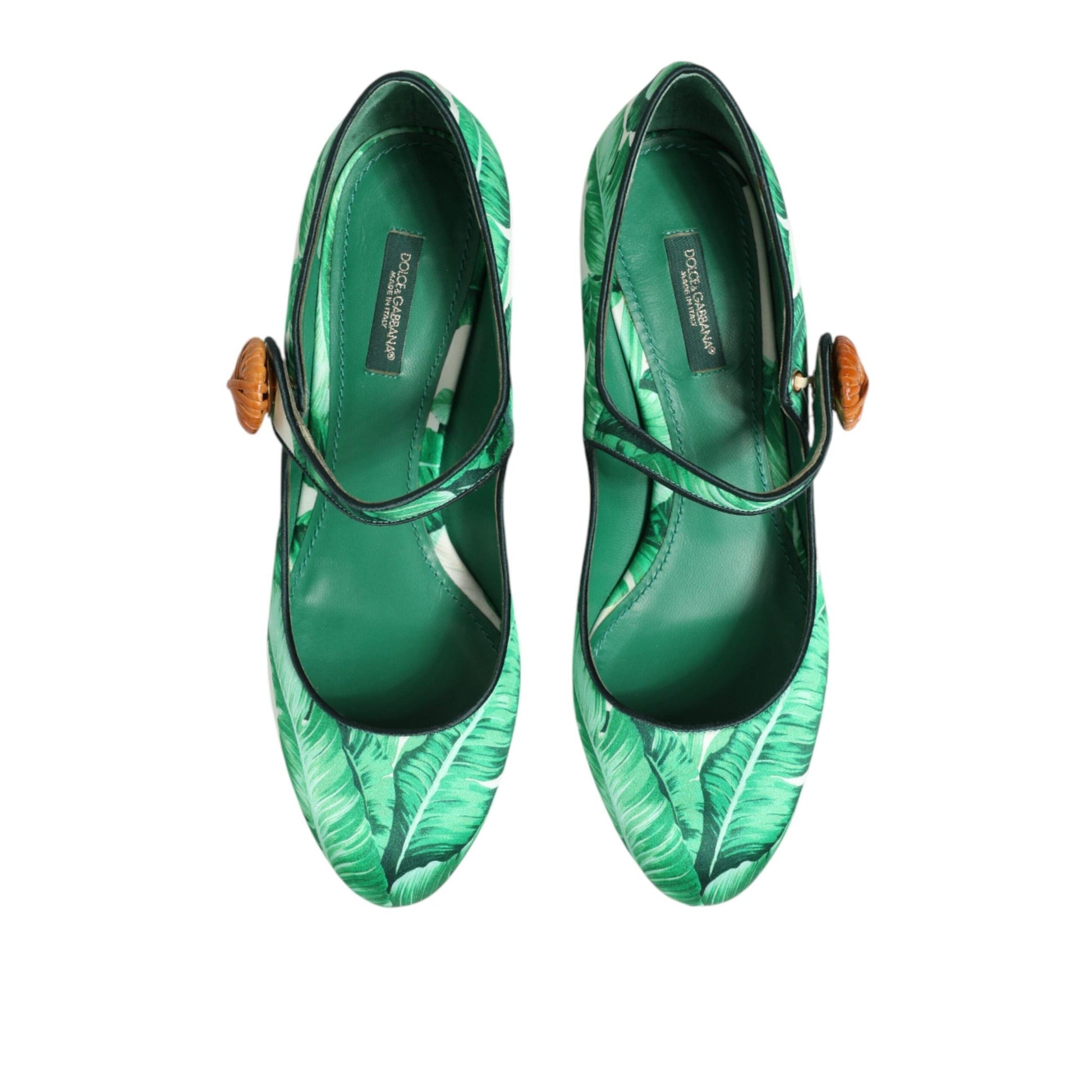 Dolce & Gabbana Green Silk MARY JANES Leaf Sandals Shoes