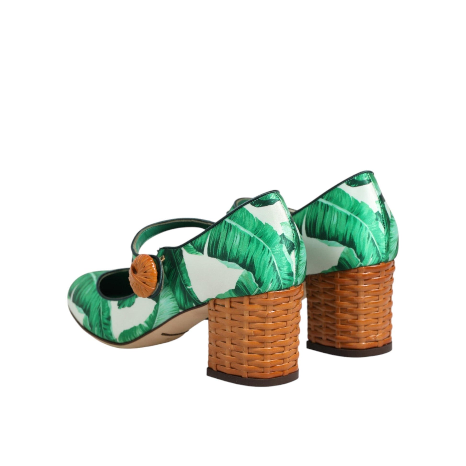 Dolce & Gabbana Green Silk MARY JANES Leaf Sandals Shoes