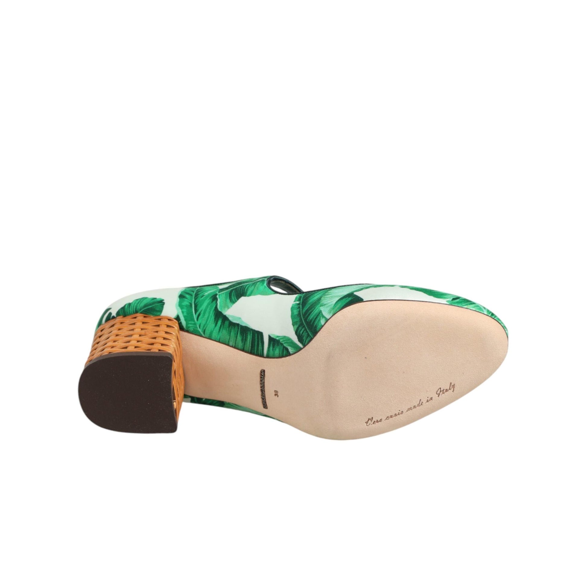 Dolce & Gabbana Green Silk MARY JANES Leaf Sandals Shoes