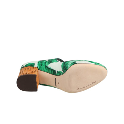 Dolce & Gabbana Green Silk MARY JANES Leaf Sandals Shoes